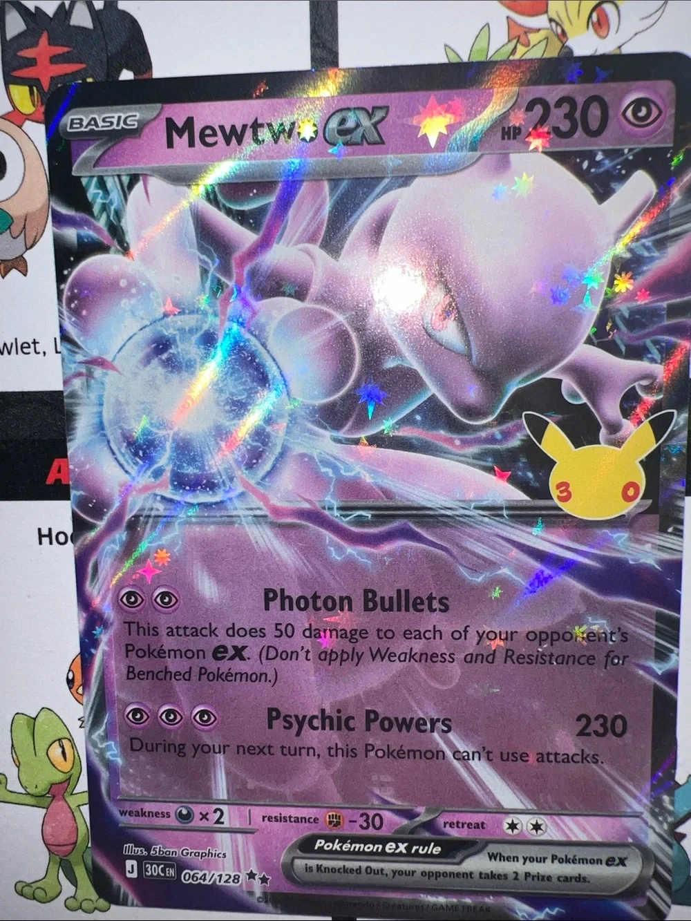 Pokemon Mewtwo EX Holographic Purple Foil Trading Card